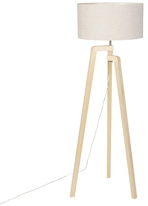 Lampa podłogowa trójnóg drewno klosz szary 50cm - Puros
