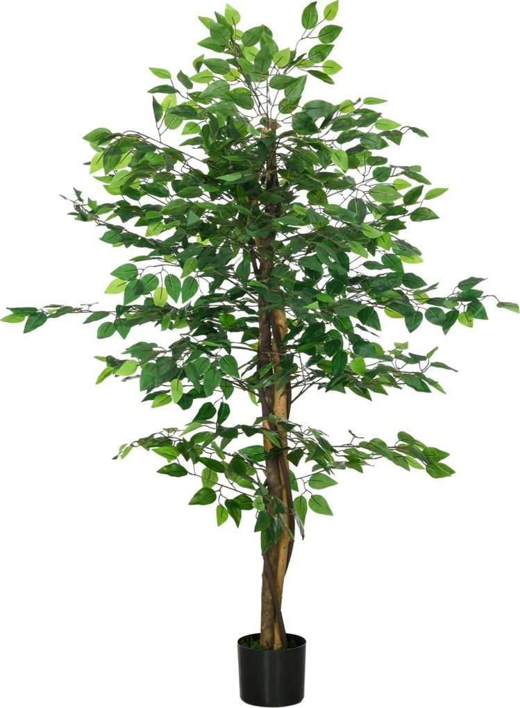 HOMCOM Sztuczny Ficus w Doniczce, Naturalny Wygląd, 150 cm Wysokości, Zielony