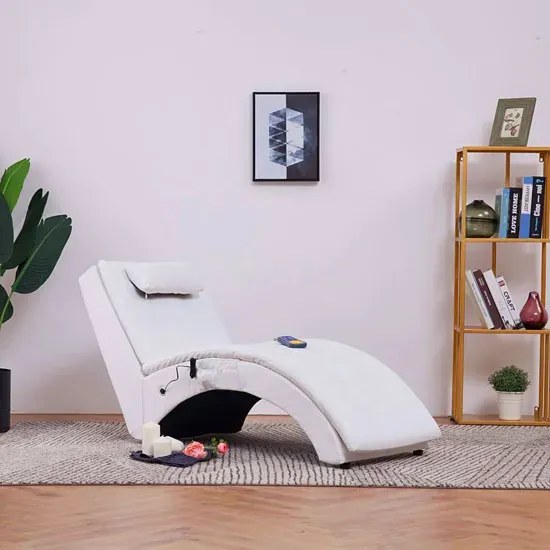 Biały masujący szezlong z ekoskóry z poduszką B0-N73