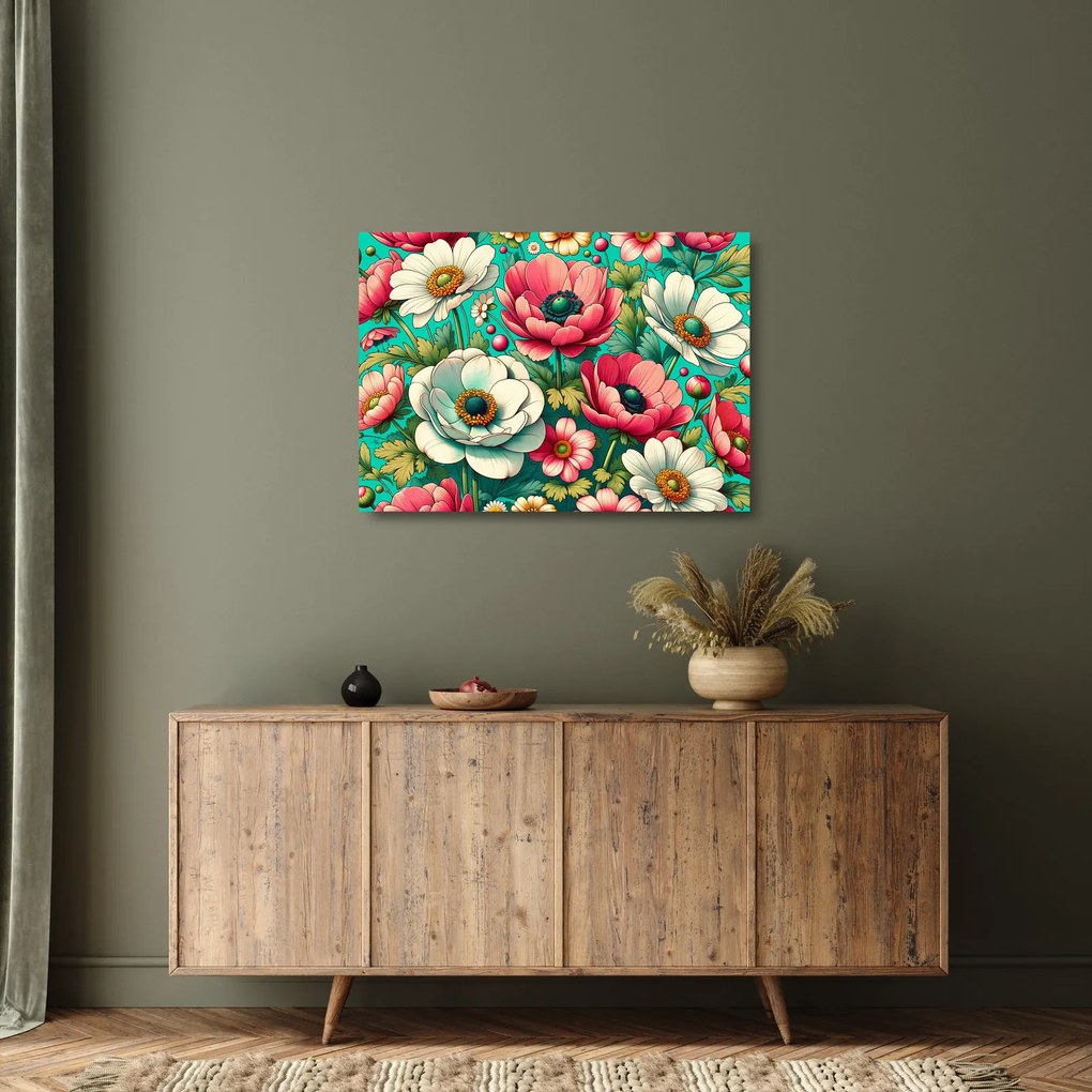Obraz na szkle - Kwiaty na niebieskim tle (70x50 cm)