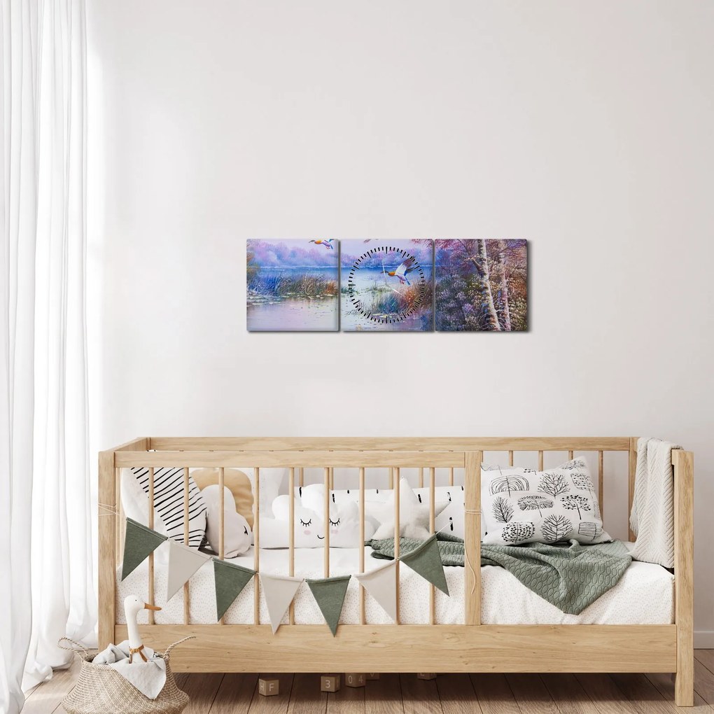 Obraz - Idzie jesień, obraz olejny (z zegarem) (90x30 cm)