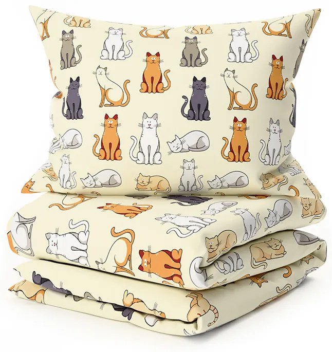 PrzytulneMieszkanie.pl PrzytulneMieszkanie.pl Bawełniana pościel COLORED CATS BLEND kremowa Rozmiar pościeli: 70 x 90 cm | 140 x 200 cm