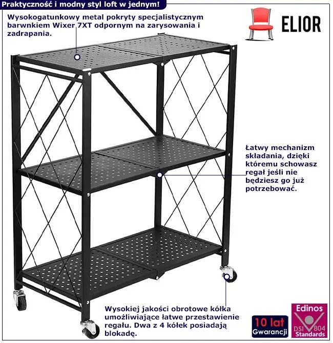 Czarny regał składany na kółkach H2-A37