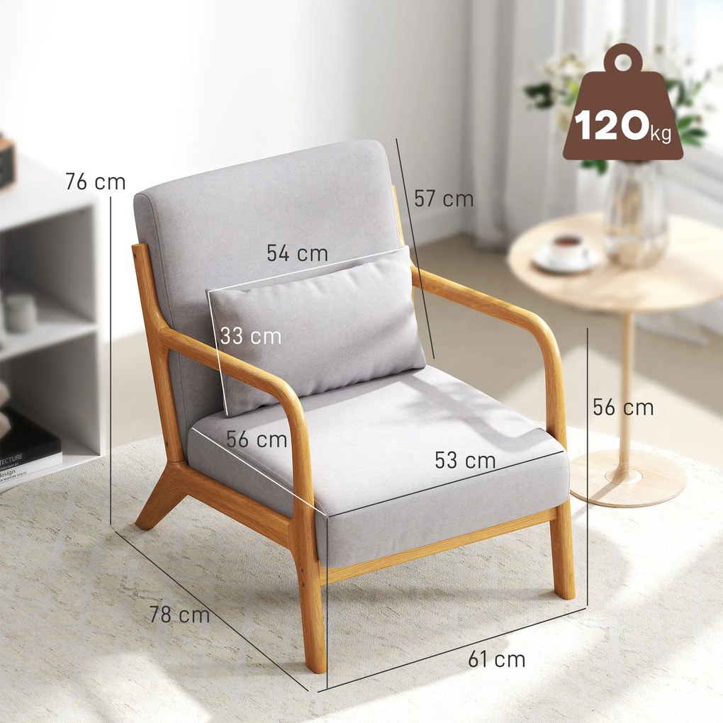 HOMCOM Elegancki Fotel Lounge z ramą drewnianą i tapicerką piankową, wygląd aksamitu, do salonu, sypialni, Szary