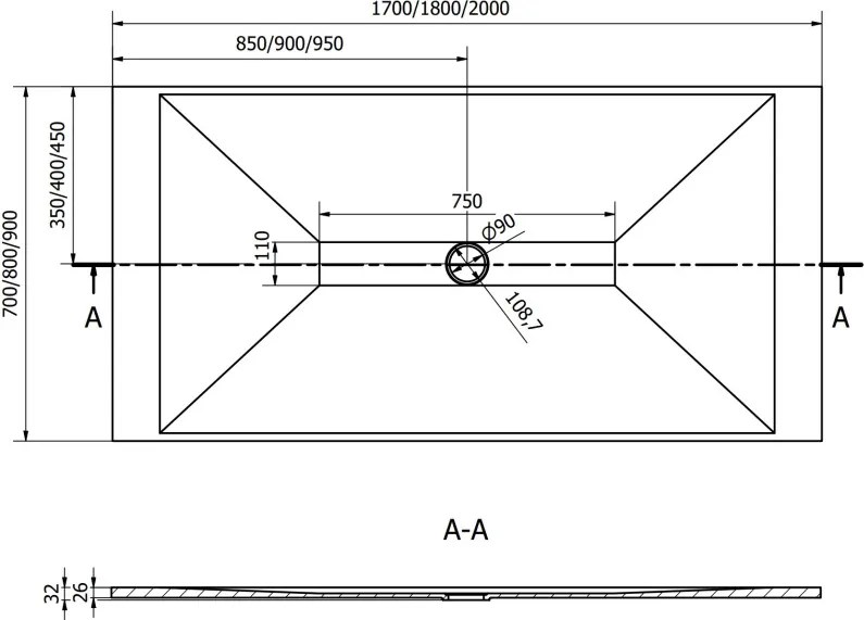 Mexen Toro brodzik prostokątny SMC 200 x 80 cm, biały, maskownica biała - 43108020-W