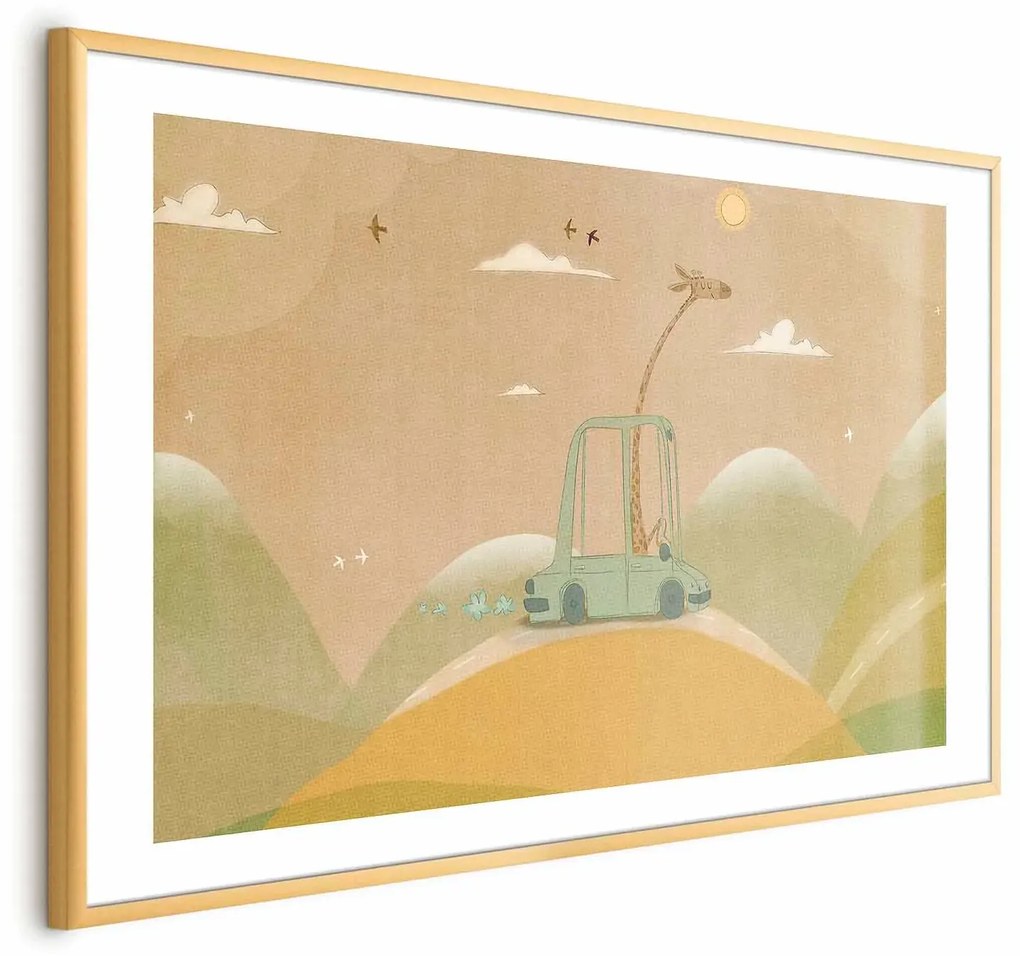Plakat Podróżująca żyrafa 42x29,7 cm z ramą złotą z marginesem ARTGEIST B