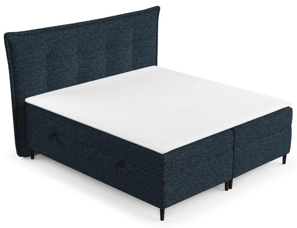 Ciemnoniebieskie łóżko boxspring ze schowkiem 180x200 cm Sinai – Maison de Rêve