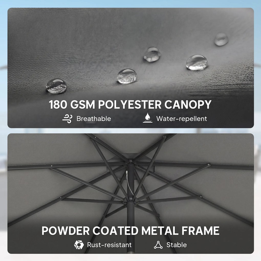 Outsunny Parasol ogrodowy Ø300 cm z korbką, podstawą krzyżową i workiem piaskowym, UV 30+, ciemnoszary | Aosom PL