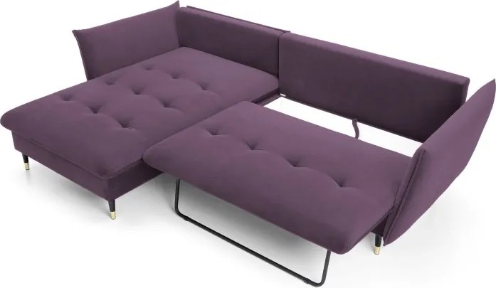 Narożnik GLAM Lewostronny z funkcją spania, zestaw z poduszkami wolnostojący tkanina RIVIERA 69 Fioletowy DOMO HOME