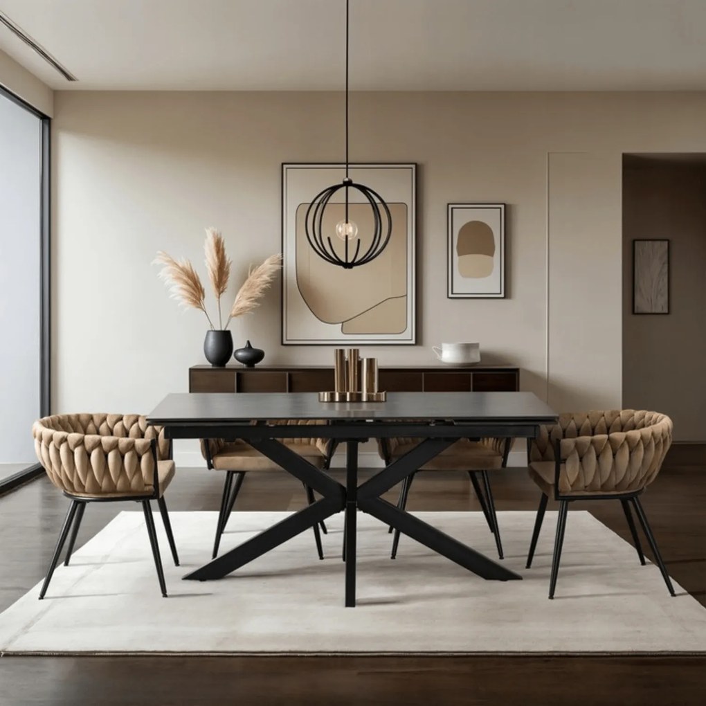 Stół Prostokątny Rozkładany BRUNO 160-240 cm Ceramiczny Czarny do Salonu Nowoczesny Loft