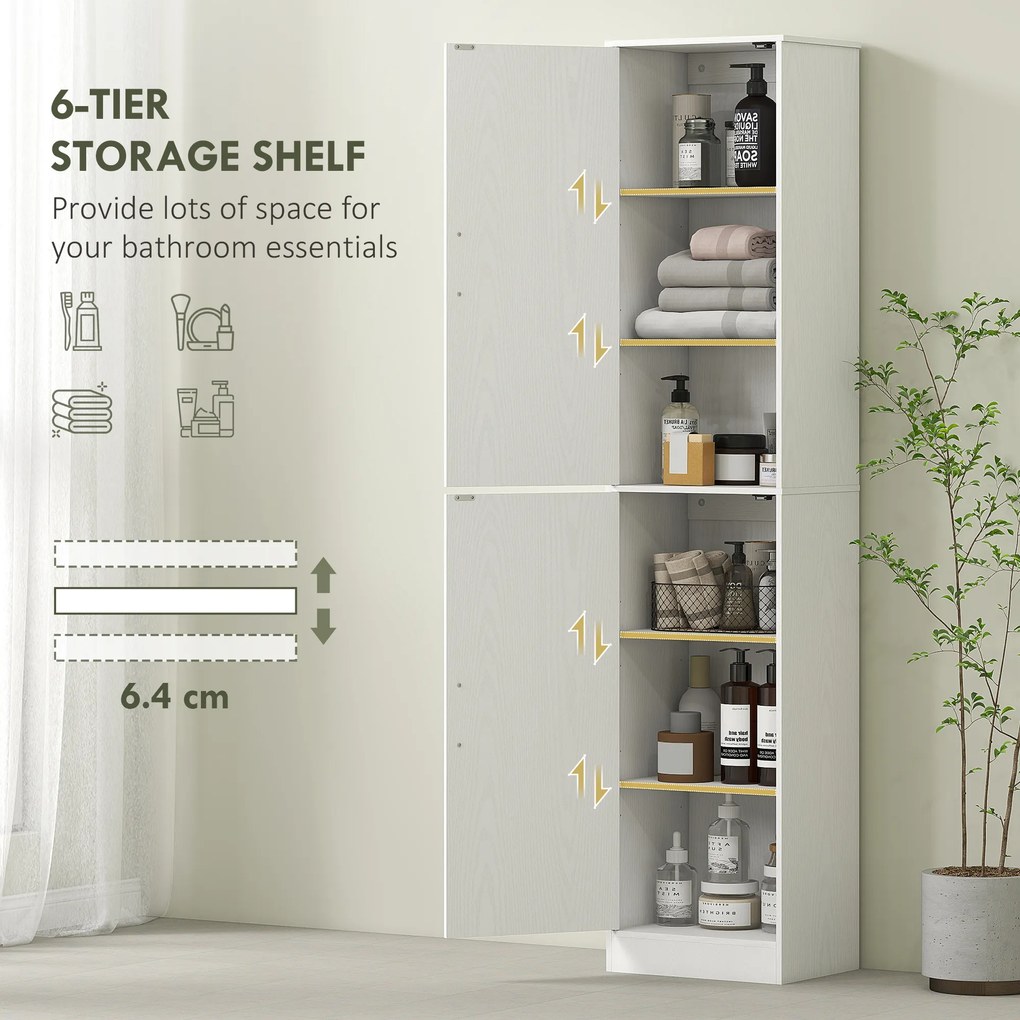 HOMCOM Wysoka szafka łazienkowa 180 cm wąska biała z 2 drzwiami i 4 regulowanymi półkami | Aosom PL