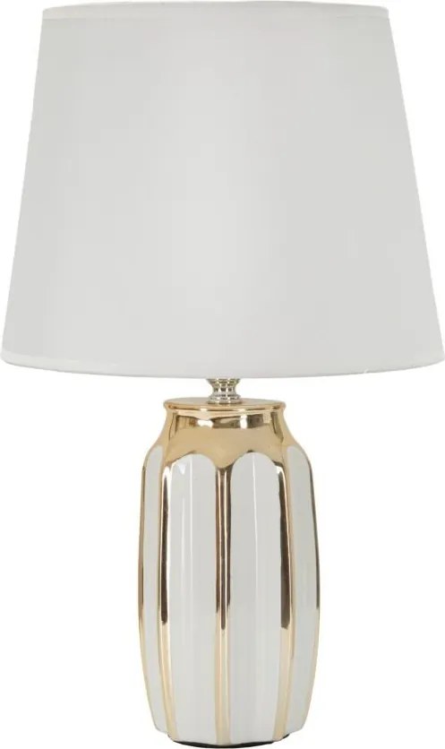 Ceramiczna lampa stołowa w biało-złotym kolorze z tekstylnym kloszem (wysokość 40,5 cm) Cassy – Mauro Ferretti