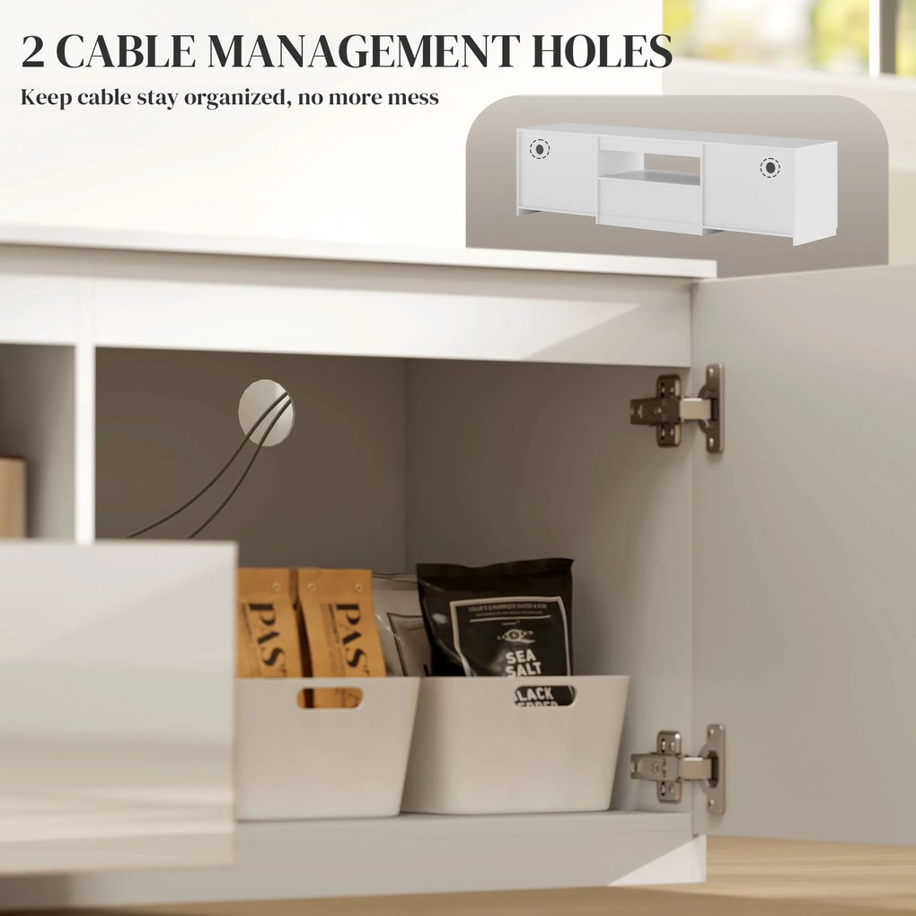 HOMCOM Szafka RTV biały połysk na telewizory do 65 cali z szufladą i 3 przegrodami 160x38x43 cm | Aosom PL