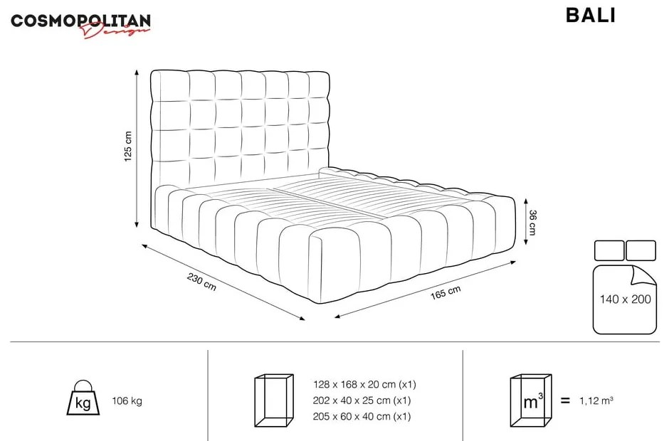 Jasnoszare tapicerowane łóżko dwuosobowe ze schowkiem i stelażem 140x200 cm Bali – Cosmopolitan Design