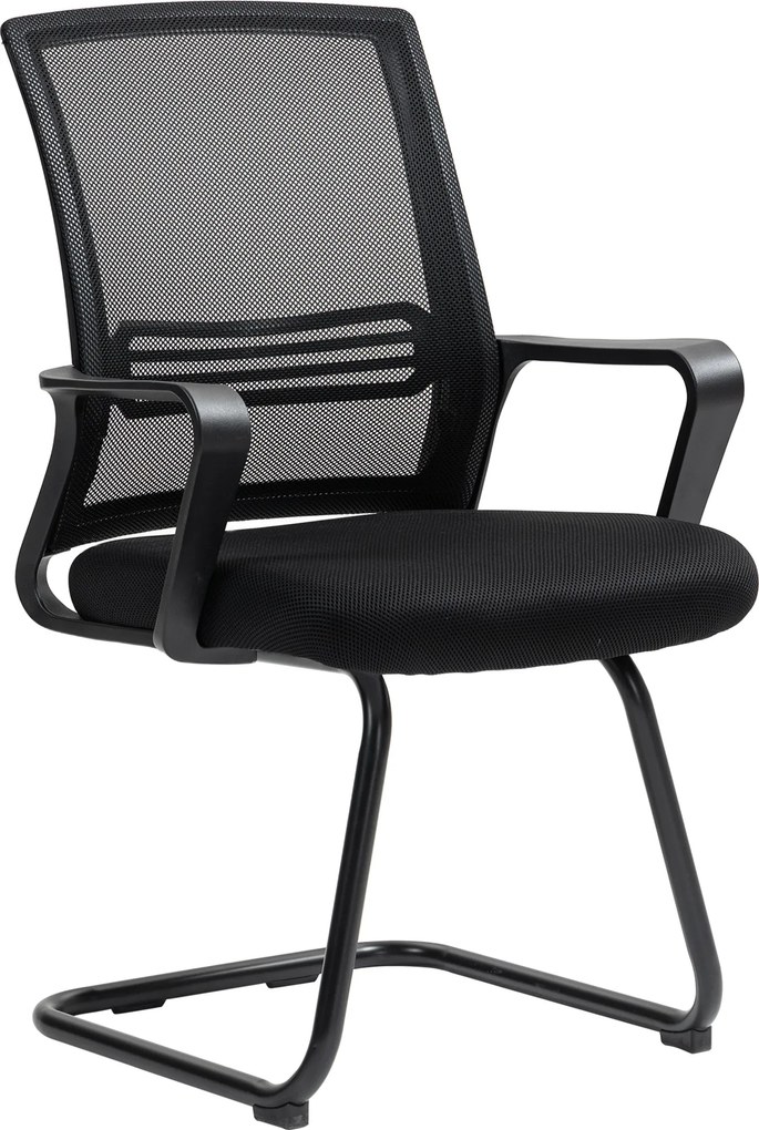 HOMCOM Ergonomiczny fotel, tkanina siatkowa, pianka, metalowe nogi, podstawa na płozach, czarny