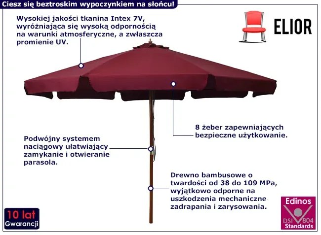 Burgundowy parasol ogrodowy Yrsa