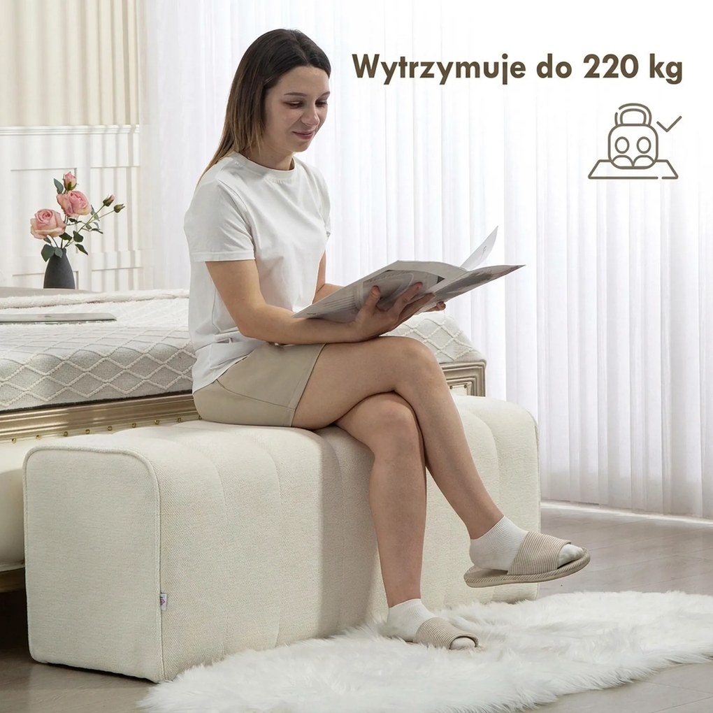 Nowoczesna ławka tapicerowana HOMCOM 110×40×44 cm — kremowa, obicie lnopodobne, udźwig 220 kg