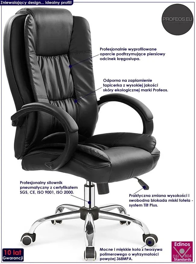 Czarny ergonomiczny biurowy fotel obrotowy - Loko