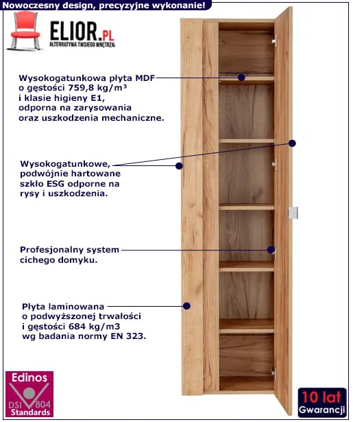 Pionowa podwieszana szafka łazienkowa z lustrem W8-B61