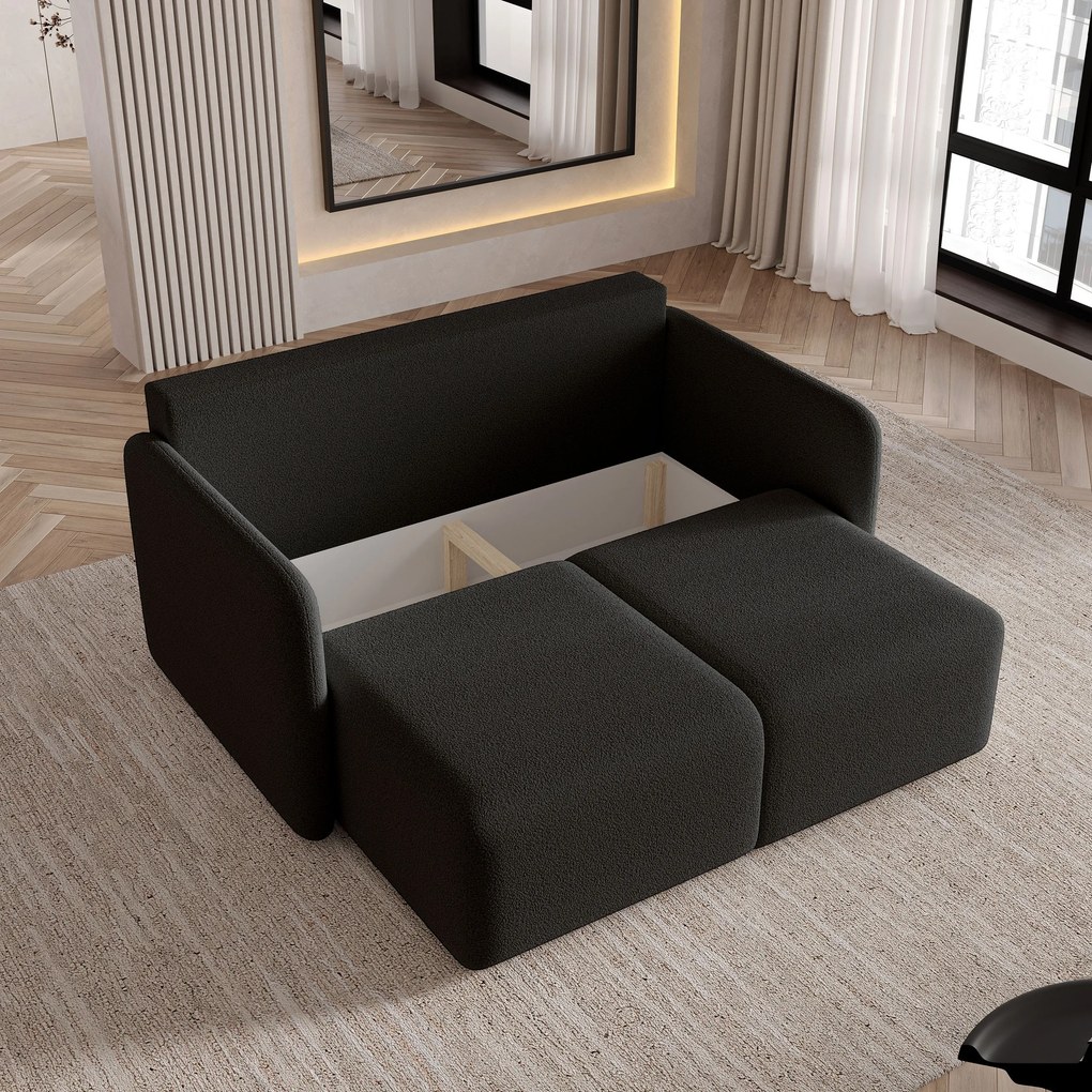 Masseno Sofa SUVI II z funkcją spania i pojemnikiem na pościel, Rozkładana sofa - Czarny, QUELLE 100