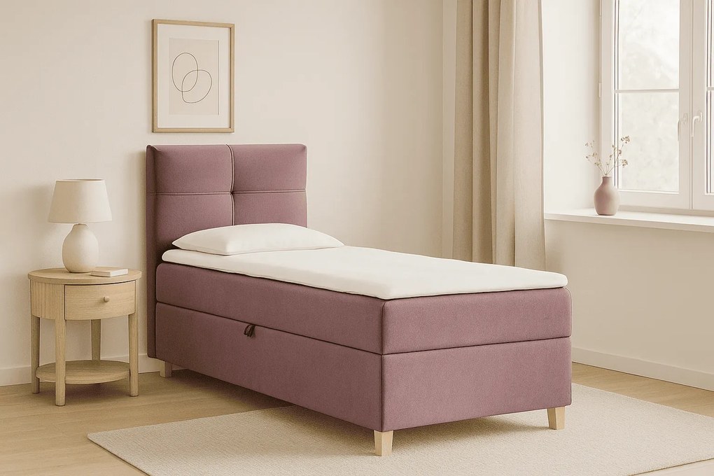 Klasyczne, jednoosobowe łóżko kontynentalne - DOMI 100 cm, jasny fiolet, strona lewa