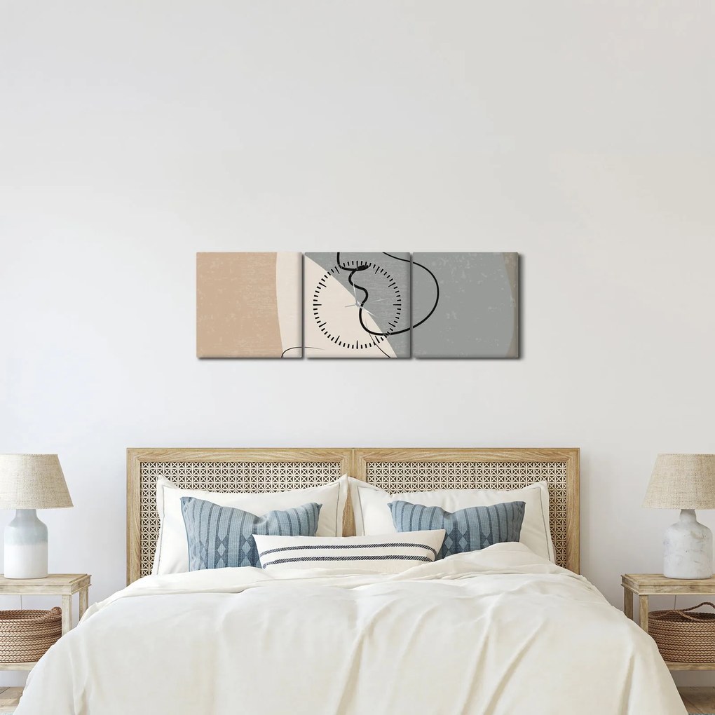 Obraz - Line art dwie twarze (z zegarem) (90x30 cm)