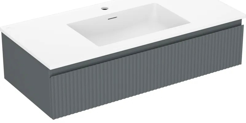 Mexen Rivel szafka łazienkowa 100 cm z umywalką Otis, 1 szuflada, ryflowana , grafit mat/biała mat - 91A20-10023-1-BF66-W18M01