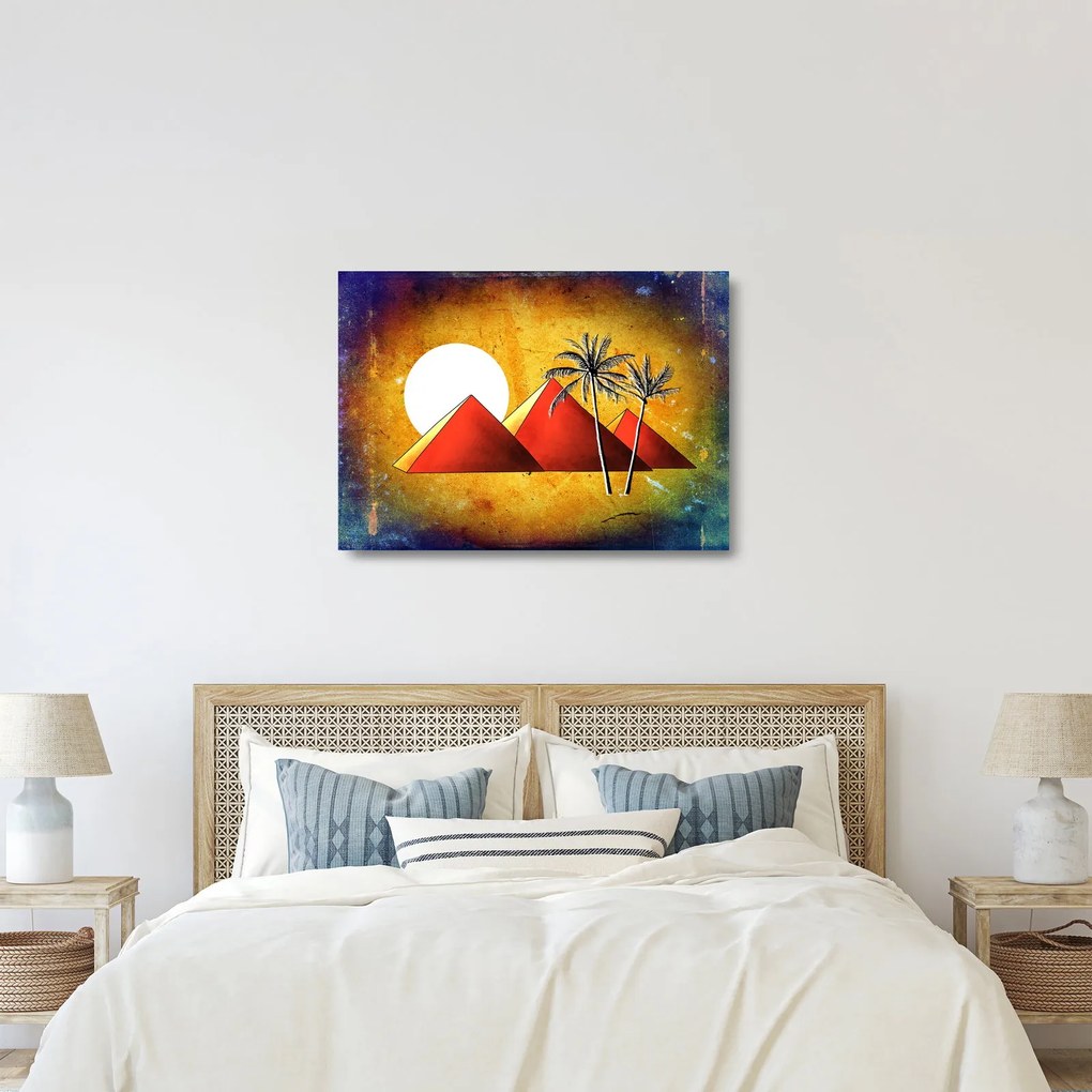 Obraz na szkle malowanych egipskich piramid (70x50 cm)