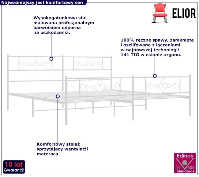 Białe metalowe łóżko rustykalne 200x200 cm N9-K70