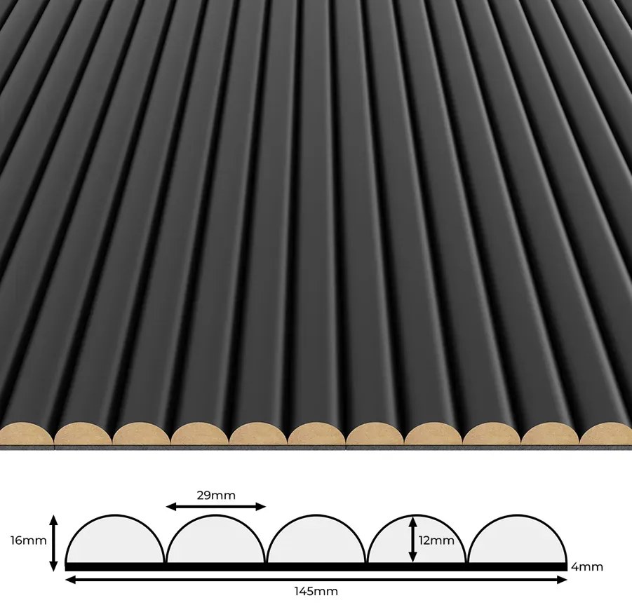 Czarny ryflowany panel ścienny R1-L08