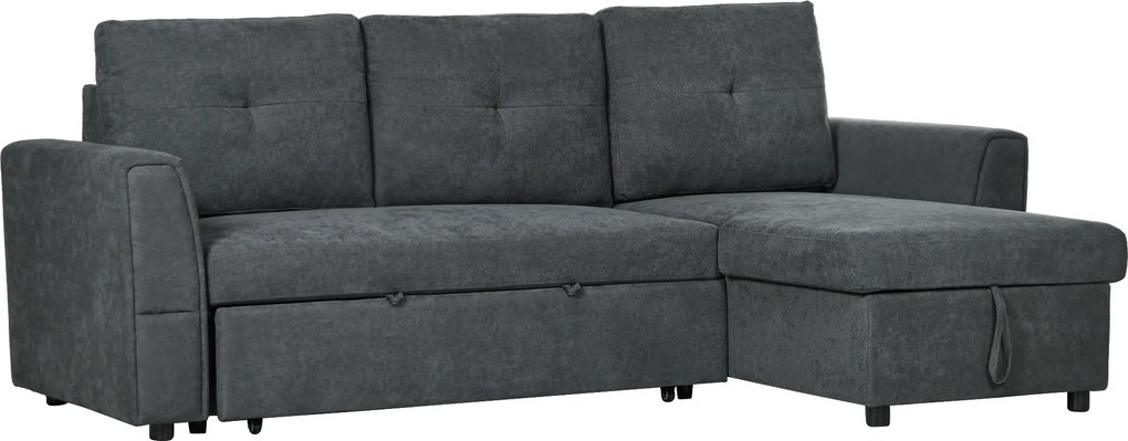 HOMCOM Sofa trzyosobowa z funkcją spania, sofa z chaiselongiem, tapicerowana sofa, ciemnoszara