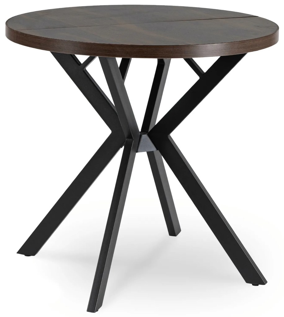 Stół Okrągły Rozkładany DORIAN 80-160 cm Orzech/Czarny Nowoczesny Loft