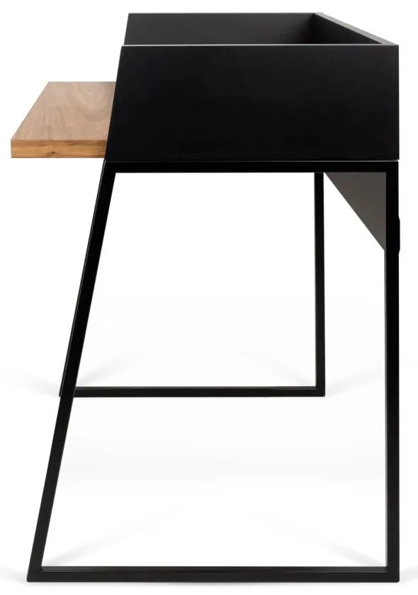 Czarne biurko z elementami z dekorem drewna orzecha TemaHome Volga Walnut