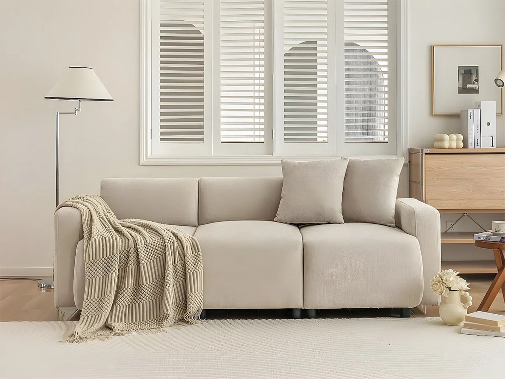 Sofa 3-osobowa z tkaniny w sztruksie z 2 poduszkami - spanie 211 cm - Beżowy