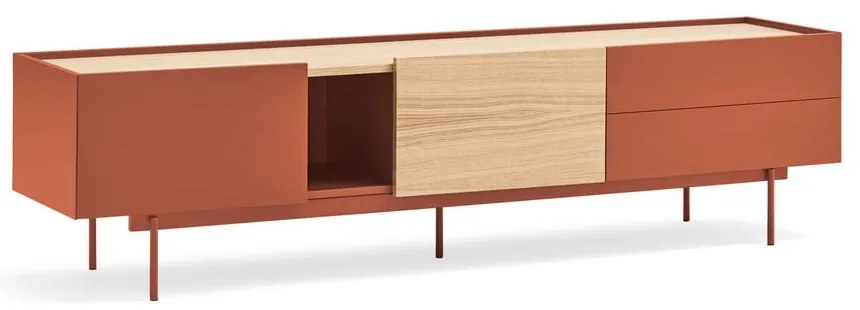 Ceglasto-naturalna szafka pod TV w dekorze dębu 180x45 cm Otto – Teulat