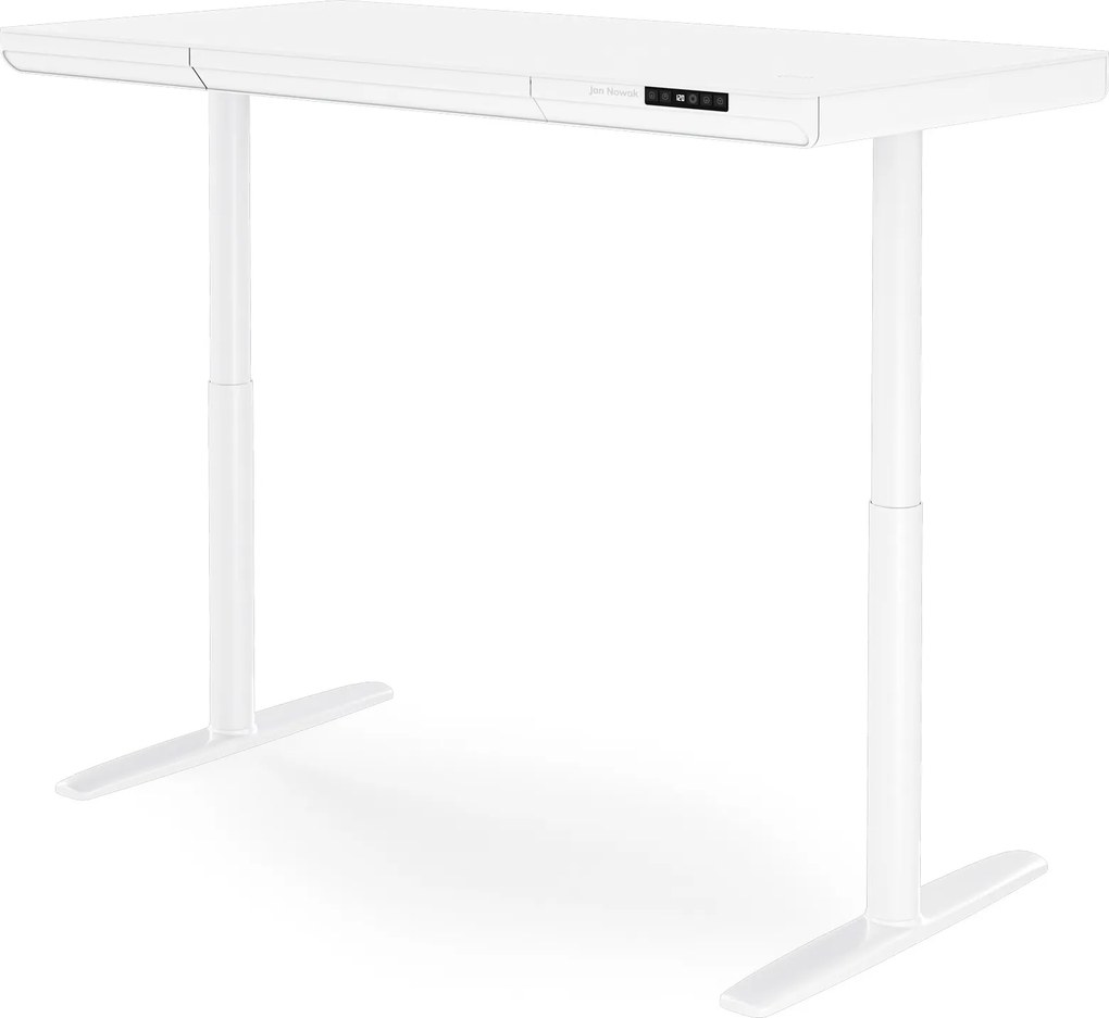 Biurko elektryczne sit-stand z szufladą i ładowarką bezprzewodową Qi białe, 1400 mm: ELLIS