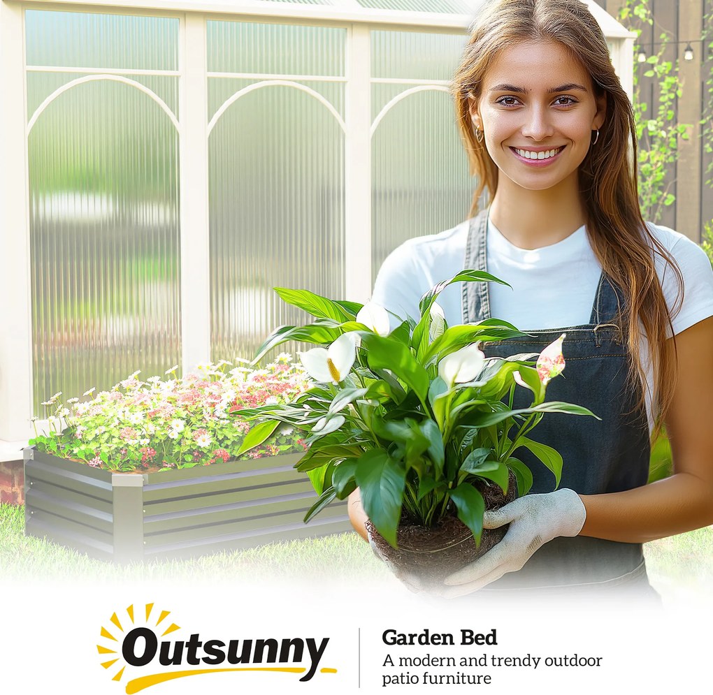 Outsunny Podwyższona grządka, grządka ogrodowa, grządka ziołowa, odporna na warunki atmosferyczne, otwarty spód, 240 x 60 x 30 cm, ciemnoszary | Aosom PL
