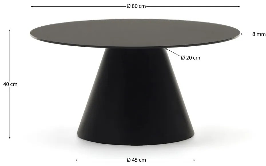 Czarny okrągły stolik ze szklanym blatem ø 80 cm Wilshire – Kave Home