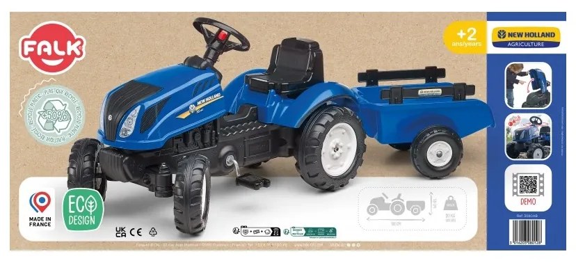 Falk traktor na pedały new holland duży z przyczepką + otwierana maska od 2 lat