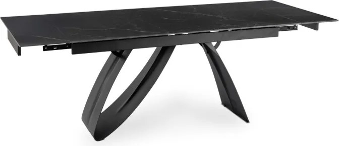 Zestaw Stół Rozkładany DEVON 160-220 cm Czarny Marmur/Czarny i 4 Krzesła LARISA Cappuccino