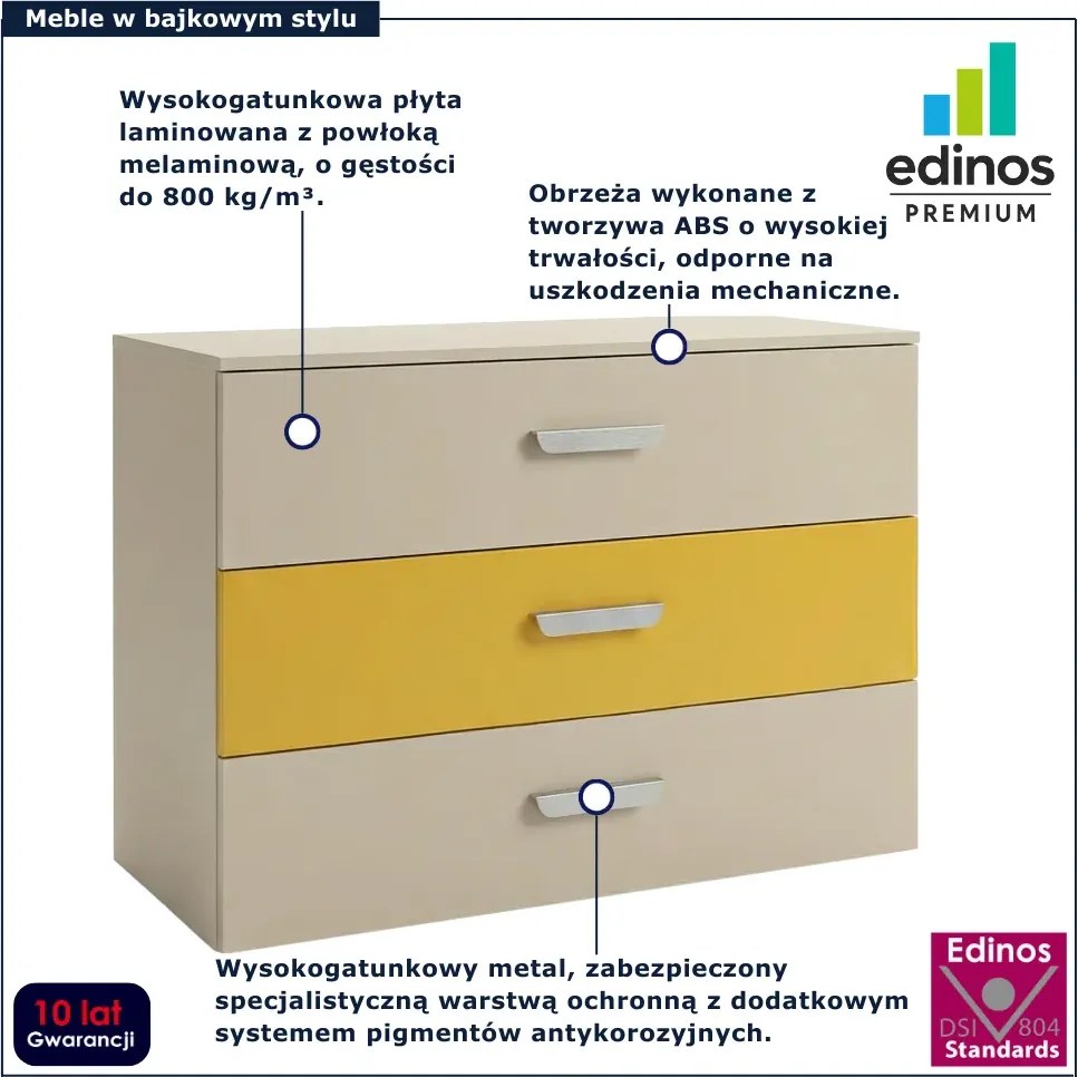 Młodzieżowa komoda z 3 szufladami kaszmir + żółty H8-N43