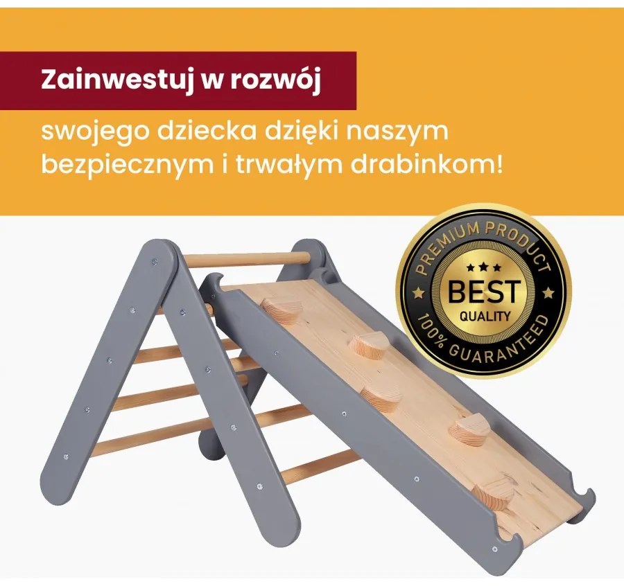 Drabinka 60x61cm, zjeżdżalnia-ścianka wspinaczkowa 2w1, zestaw dla dzieci, drewniana, biała - meowbaby®