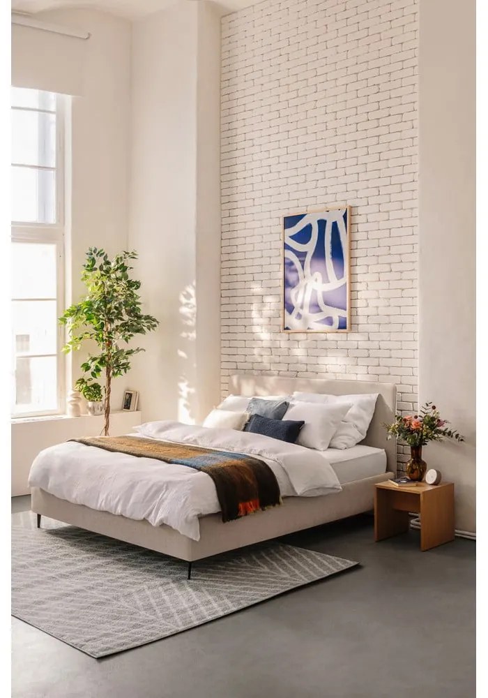 Beżowe tapicerowane łóżko dwuosobowe ze stelażem 160x200 cm Noira Slim – Bonami Selection