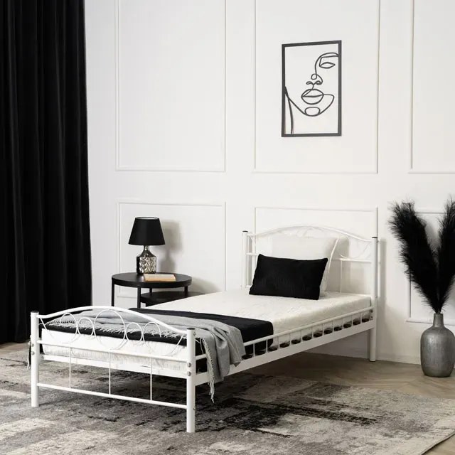 Białe metalowe łóżko pojedyncze 90x200 B4-K83