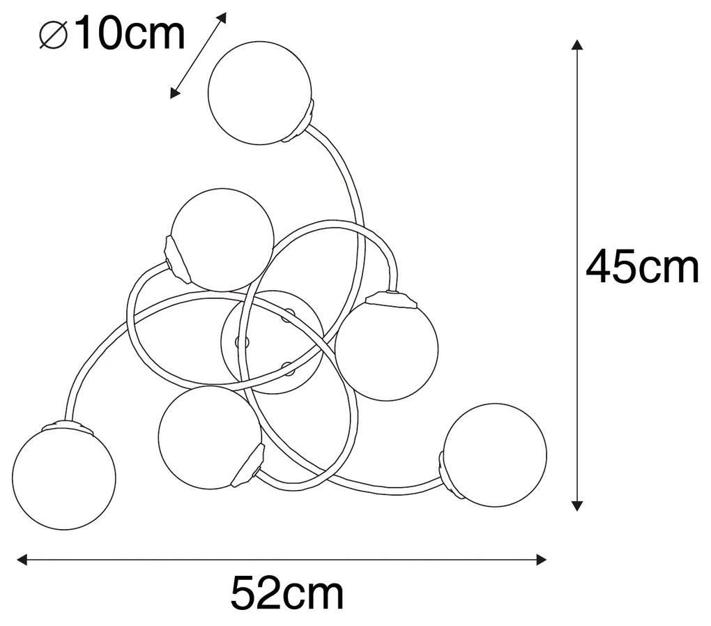 Nowoczesna lampa sufitowa złota z opalowym szkłem 6-świateł - Athens