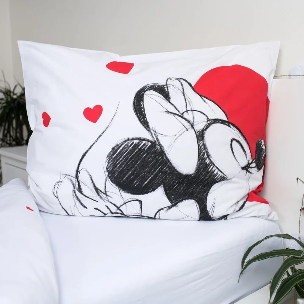 Czerwona/biała bawełniana pościel dziecięca jednoosobowa 140x200 cm Mickey and Minnie "Love" – Jerry Fabrics