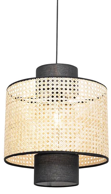 Rustykalna lampa wisząca czarna z rattanu - KataKolonialny Oswietlenie wewnetrzne