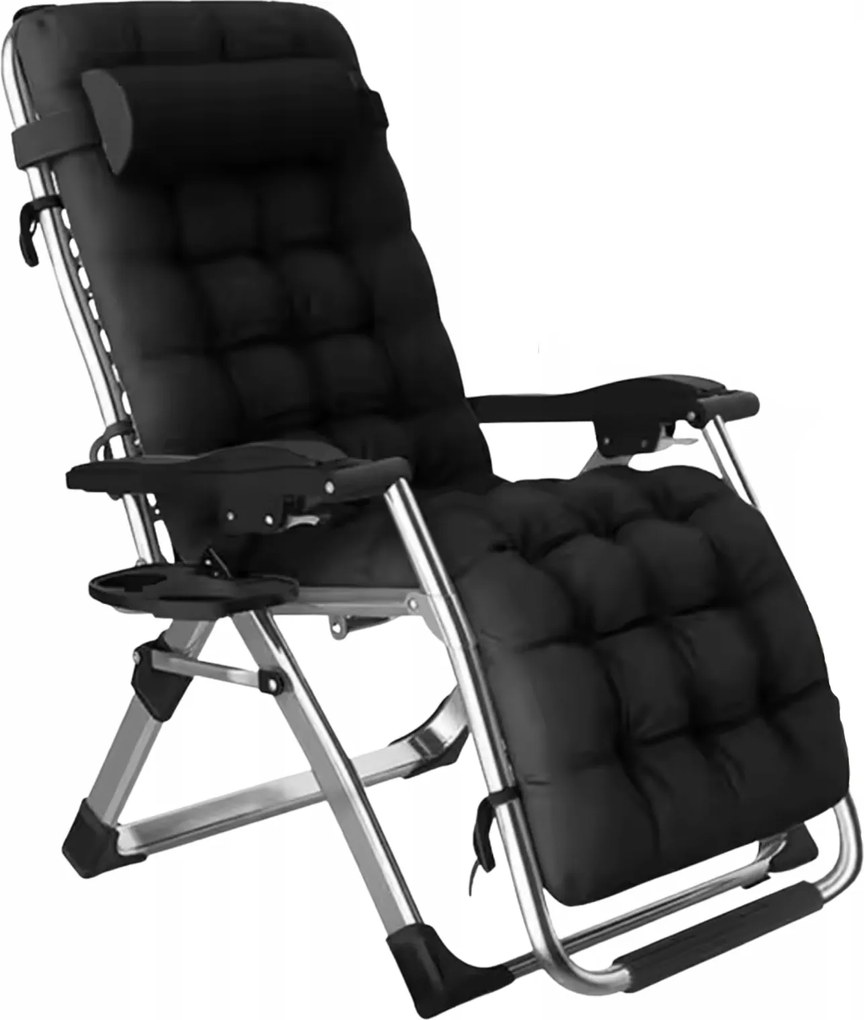 Leżak ogrodowy składany Solano TDC01 z poduszką i uchwytem na napoje, czarny