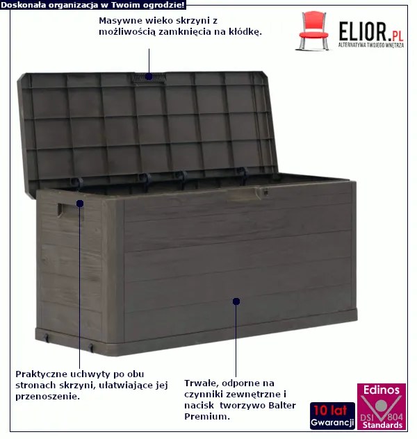Brązowa pojemna skrzynia do ogrodu M8-R07