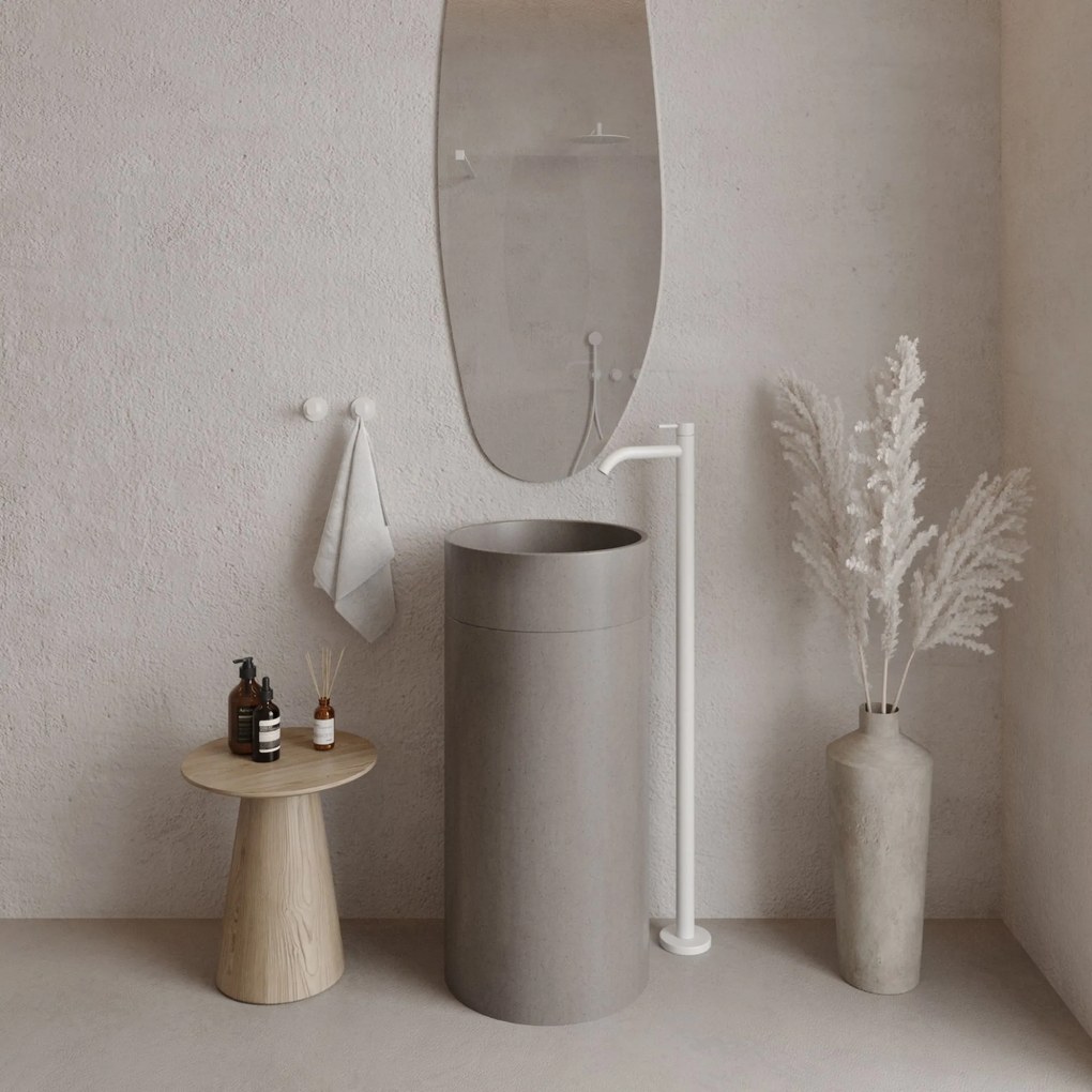 Umywalka betonowa wolostojąca bez otworu na baterię DELIS | Różne kolory : Kolor - Cappuccino, Podłączenie syfonu - Do ściany